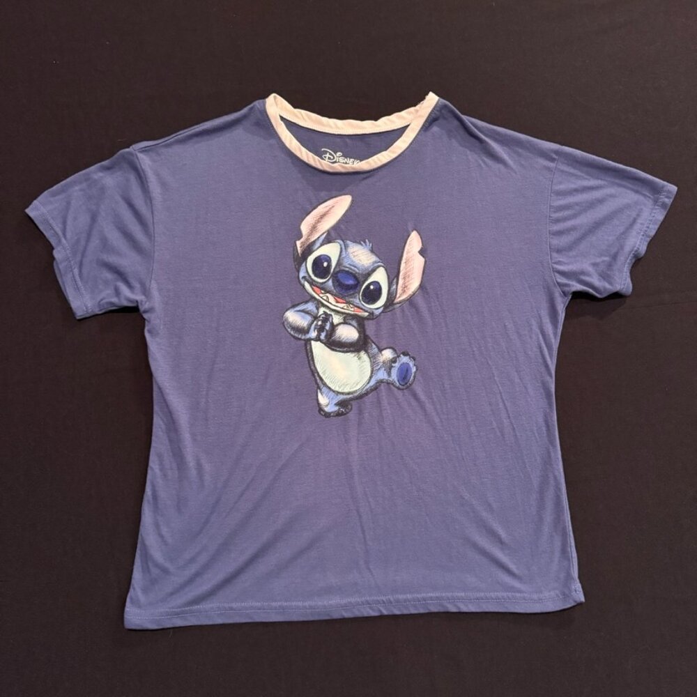 Disney Blue Stitch Short Sleeve Tee Shirt Juniors Size Medium